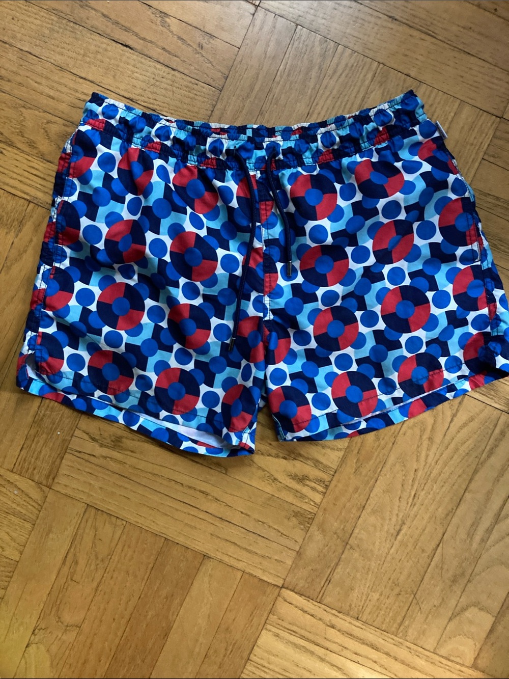Happy Socks Blue and Red Circular Print Swim Trunks